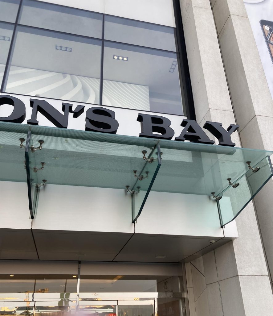 Yorkdale mall outside displaying the Hudson's Bay sign