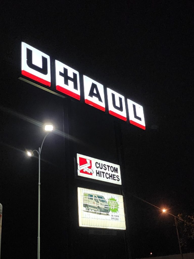 LED Retrofit on High Reach Pole Sign at UHaul Los Angeles