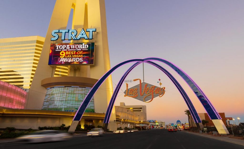 Downtown Las Vegas Gateway Arch is Officially Lit