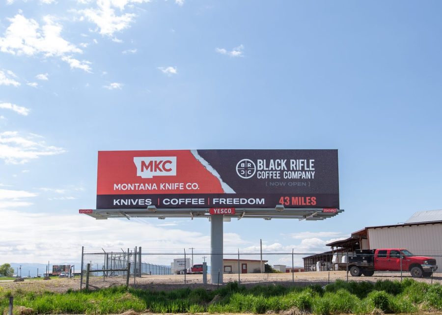 Advertising outdoor goods and coffee shop on billboards